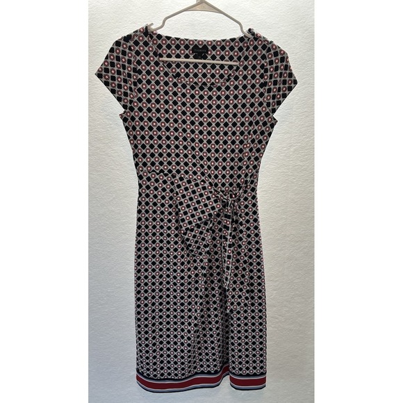 Talbots Dresses & Skirts - Talbots Dress Women's XS Cap Sleeve Knit Stretch Tie Front Black Blue Red Career